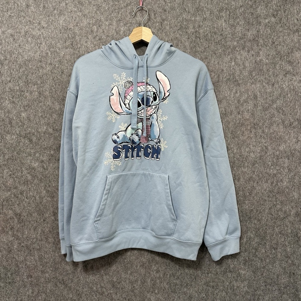 Disney Stitch Blue Hoodie Sweatshirt Snowflake Graphic Kids XL (15-17) Christmas